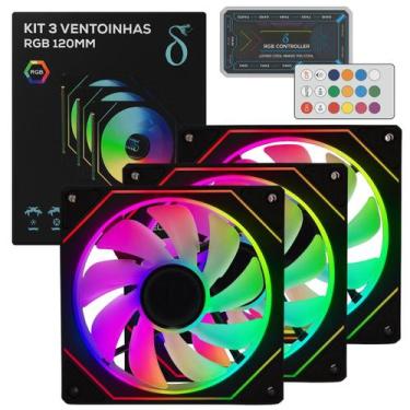 Imagem de Kit Cooler Aitek C1263P Fan RGB 120mm DELTA 3 Unidades Com Controle e 