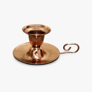 Imagem de Castiçal Prato Cobre Puro Suporte Porta Vela Decorativo Alça - Full Ec