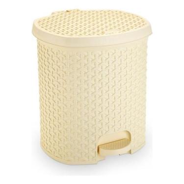 Imagem de Lixeira Pedal Rattan 6 Lts Cozinha Banheiro Escritorio Creme - Plasnor