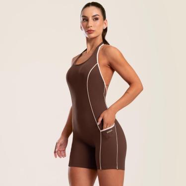 Imagem de Macaquinho Perceive Marrom Chocolamore Poliamida Com Bojo Donna Carioca-Feminino