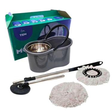 Imagem de Mop com Centrífuga Mop com Centrifuga Inox com Refil de Microfibra para Limpeza com Aço Inox Base Flexível 9 Litros