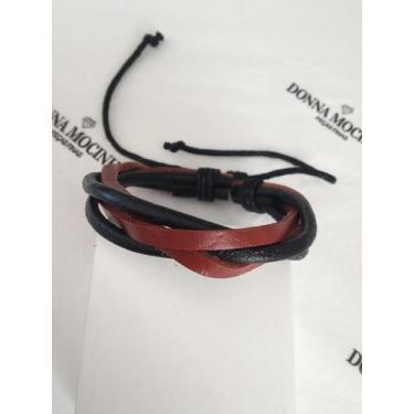 Imagem de Bracelete em Couro Antialérgico com designer marrom e preto - Donna mo