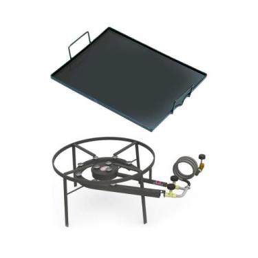 Imagem de Kit Camping 7 - Fogareiro Fogão F2b10 Redondo 40cm Duplo De Mesa + Cha