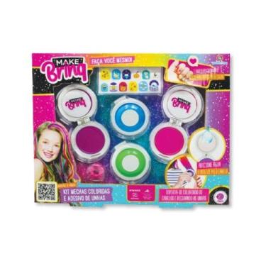 Imagem de Kit beleza make infantil mechas coloridas e adesivo p/ unhas - polibri