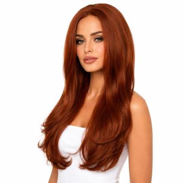 Imagem de Peruca Ondulada Cobre Ruiva 350 65cm Sem Franja - GM HAIR