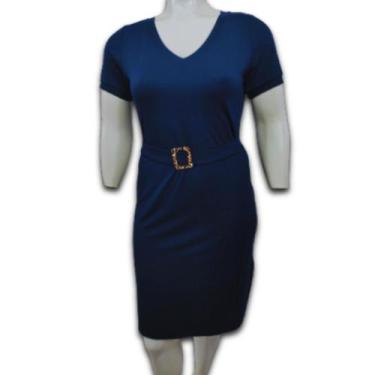 Imagem de Vestido Midi Tubinho com Cinto Tecido Malha Decote Gola V Plus Size - 