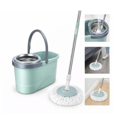 Imagem de Mop Giratório Inox 360 com Rodinhas Limpeza Sem Esforço Balde Duplo Pr