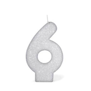Imagem de Vela de Aniversário Silver com Gliter Número 6 Branco