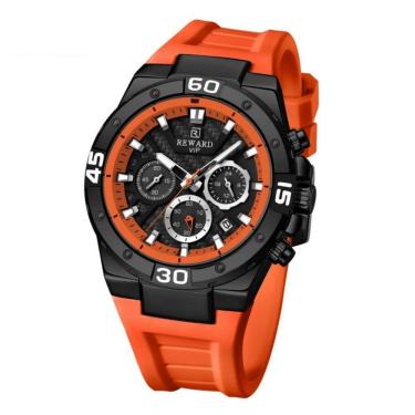 Imagem de Relógio Masculino de Quartzo Esportivo Pulseira de Silicone à Prova D'agua Laranja Reward