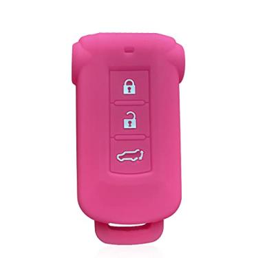 Imagem de WSWJDW Porta-chaves com controle remoto de sílica para carro capa porta-chaves Bolsa com chave, adequado para Mitsubishi Outlander 2014 Pajero Delica, rosa