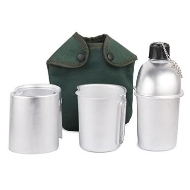 Imagem de Conjunto de panelas com 3 peças de alumínio militar copo de cantina conjunto fogão a lenha com bolsa para acampamento e caminhada mochila