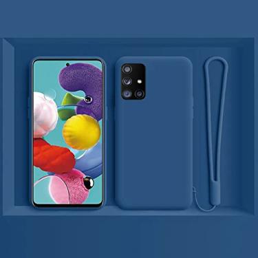Imagem de Capa de celular de silicone líquido original para samsung s22 s21 s20 fe s10 nota 20 ultra a53 ​​a73 a52 a51 a72 a32 capa de alça de pulso, azul marinho, para a71 4g