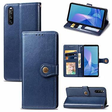 Imagem de HONGYAN Capa de telefone Para Sony Xperia 10 III Couro de Couro Sólido Caso de Telefone de Cores com Cordão e Frame De Fotos & Card Slot & Wallet & Função Capa protetora