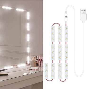 Imagem de Tingpai Luzes de espelho de maquiagem LED 30LEDs Controle de toque regulável Luzes de espelho de vaidade Luz de espelho de banheiro com o USB Luzes de ti de LED Espelho de vestir