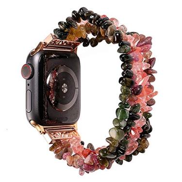 Imagem de ANKANG Pulseira para Apple Watch 45 mm, 41 mm, 38 mm, 40 mm, 42 mm, 44 mm, pulseira para iWatch 7, 6, 5, 4, 3, 2, 1, feminina, feita à mão, substituição de pulseira de pedra natural 7/6/5/4/3/2/1/SE (Cor : turmalina, tamanho