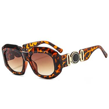 Imagem de Óculos de sol redondos de luxo com gradiente feminino designer de armação grossa óculos de sol superdimensionados uv400 óculos de sol hip hop, chá de leopardo c4, tamanho único