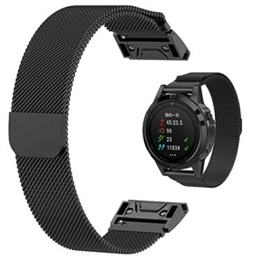 Imagem de HAZELS Pulseira magnética para Garmin Fenix 7X 3 HR 5X 6X 6 Pro 5 Plus Metal Milanese Watch Band 20/22/26mm para Forerunner 935 945 Pinos rápidos (Cor: Preto, Tamanho: 22mm Fenix 5 6 935)