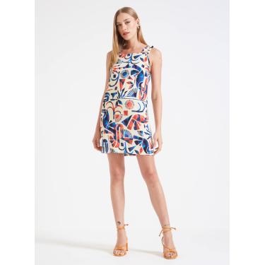 Imagem de Vestido Estampado Forum Feminino Bege/Azul/Laranja/Preto/Rosa M