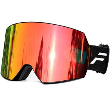 Imagem de FMY Óculos De Esqui - Proteção Antiembaçamento UV400, Vermelho e Preto Fogo Médio