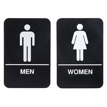 Imagem de Conjunto de placa de banheiro masculino e feminino da ADA com placa de porta de vaso sanitário Braille para restaurante de negócios, 15 x 23 cm, Preto