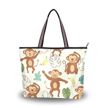 Imagem de ColourLife Bolsa de ombro com alça superior, macacos e elementos da selva, bolsa de ombro para mulheres e meninas, Multicolorido., Medium