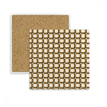 Imagem de Tecido de malha de linho marrom quadrado porta-copos tapete caneca subplaca suporte isolamento pedra