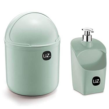 Imagem de Kit 2 Peças Para Cozinha Com Porta Detergente 500ml E Lixeira De Pia 4 Litros UZ cor:Verde