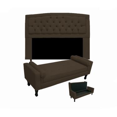 Imagem de Cabeceira Geovana + Calçadeira Fênix Para Quarto Casal 140cm Suede Marrom - LM DECOR