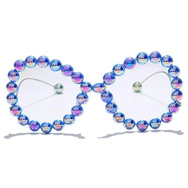 Imagem de Óculos femininos vintage com armação de pérolas, pernas onduladas, óculos de sol Cateye, armações de pérolas arco-íris, lentes claras, óculos femininos, C8, tamanho único