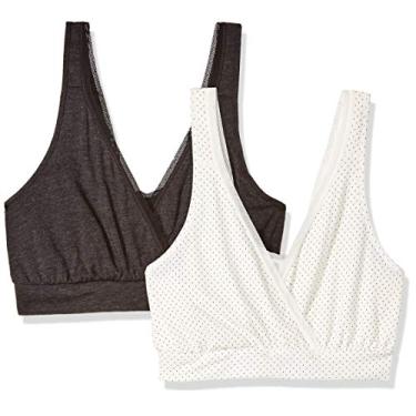 Imagem de Playtex Sutiã feminino de amamentação para dormir, pacote com 2 unidades, Estampa de micropontos/preta, P