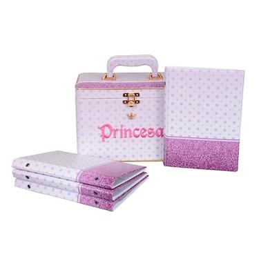 Imagem de Maleta Box LUXO 240 fotos 15x21 com 4 Álbuns Fotográficos PRINCESA ROSA BOLINHA Bebê Bordado