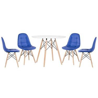 Imagem de Loft7, Kit Mesa Eames 90 cm branco + 4 cadeiras Botonê azul