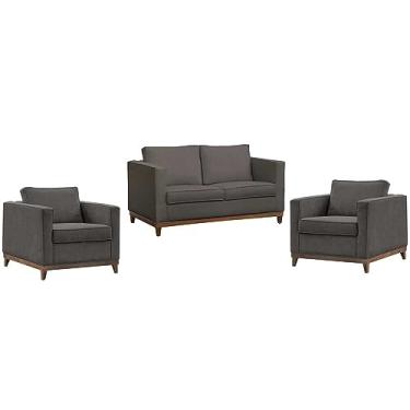Imagem de Kit Conjunto Sofá Namoradeira 2 Lugares e Poltronas Living Decorativa Sala de Estar e Escritório Moderna Rubi (Cinza)