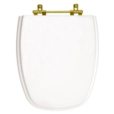 Imagem de Assento Sanitário Poliester Monte Carlo Branco Ferragem Dourada para Vaso Deca