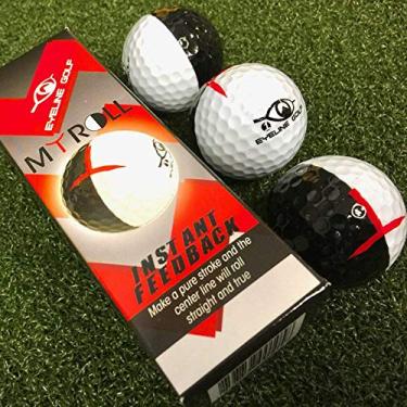 Imagem de EyeLine Golf Bola de golfe Myroll 2 cores - auxílio de treinamento para tacada/prática de putting. Veja alinhamento, rolo perfeito ou imperfeito, giro lateral ou rolo de cima sobre baixo. Interior ao