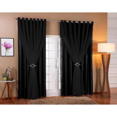 Imagem de Cortina De Voil Com Forro Blackout Tecido 6,00X2,60 Sala E Quarto Preto