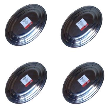 Imagem de Kit 4 Travessa Bandeja Restaurante Oval Inox 26 cm P/ Porção