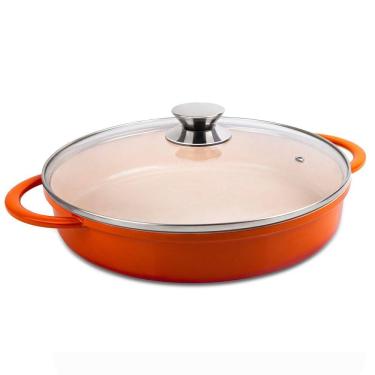 Imagem de Caçarola Baixa Hercules Indução Antiaderente Ceramico Tampa de Vidro Redonda Laranja 30cm 3,5 Litros
