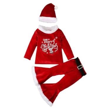 Imagem de Camisetas para meninas pequenas 2t bebê crianças meninas terno Natal cosplay patchwork gola redonda pulôver infantil (vermelho, 5-6 anos)