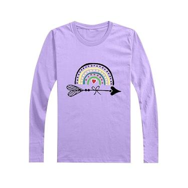 Imagem de Camiseta de manga comprida com estampa de arco-íris para meninas de cerveja, outono, inverno, gola redonda, festa, aniversário, escola, bebê menina, Roxo, 13-14 Years