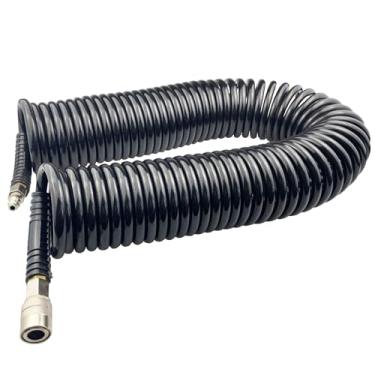 Imagem de Darnassus Mangueira de ar de recuo de poliuretano, mangueira de compressor de ar com conexões giratórias de 0,6 cm, para uso industrial, doméstico, garagem, estação (1,5 m, preto)