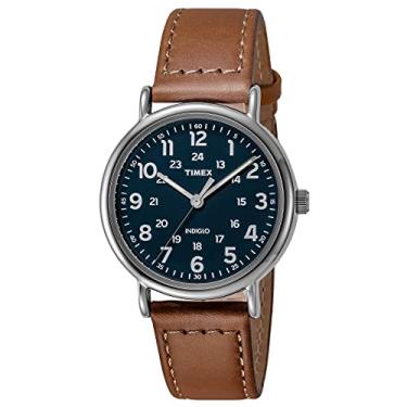 Imagem de Timex Relógio Weekender, com pulseira de couro, marrom/azul