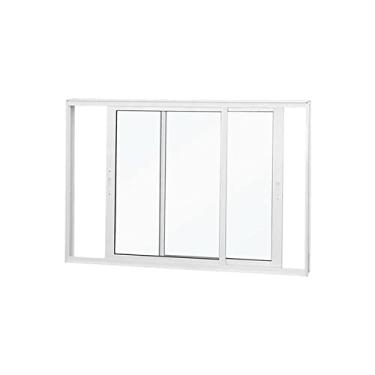 Imagem de Janela de Correr Abertura Dupla Premium 2 Folhas Vidro Liso 100x150cm Crv Portas e Janelas Branco