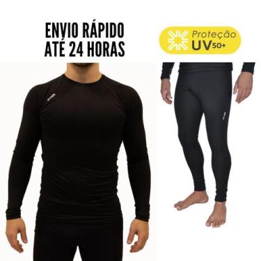 Imagem de Conjunto Camiseta E Calça Segunda Pele Proteção Uv50+ -  Cor  Preto -