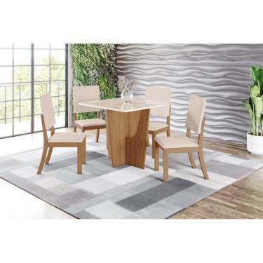 Imagem de Mesa de Jantar Vertice 90 C. Vidro 4 Cad. Milla Linho - Henn