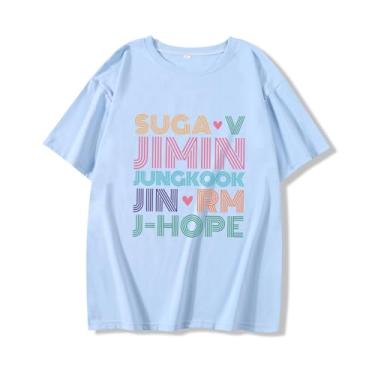 Imagem de Camiseta solta de algodão Suga vs Jimin Jungkook Jin RM J-Hope Merch para fãs de K-Pop, Azul claro, G