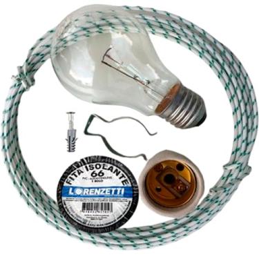 Imagem de Kit Lampada, Fio, Isolante,soquete, Suporte P/Churrasqueira 110v