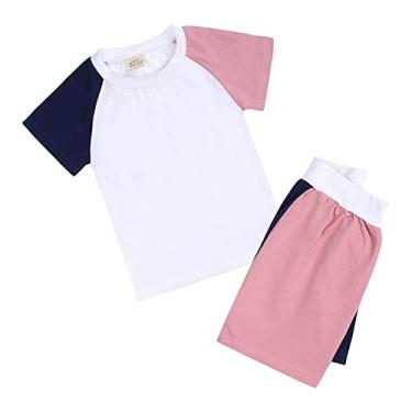 Imagem de Metaxas Camiseta infantil unissex de verão para bebê, 2 peças, patchwork, algodão, 2 peças, roupas de dormir, Branco, 5-6 Anos