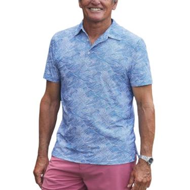 Imagem de Reyn Spooner Camisa polo masculina com estampa havaiana, Canal Molokai - Azul, GG