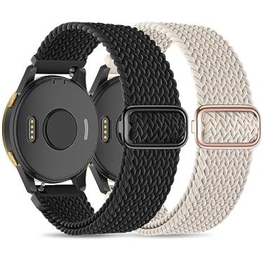 Imagem de Sunnyson Pacote com 2 pulseiras elásticas trançadas compatíveis com Garmin Venu 2/Garmin Venu 3/Garmin Vivoactive 4,22 mm pulseiras de relógio ajustáveis de nylon para mulheres e homens